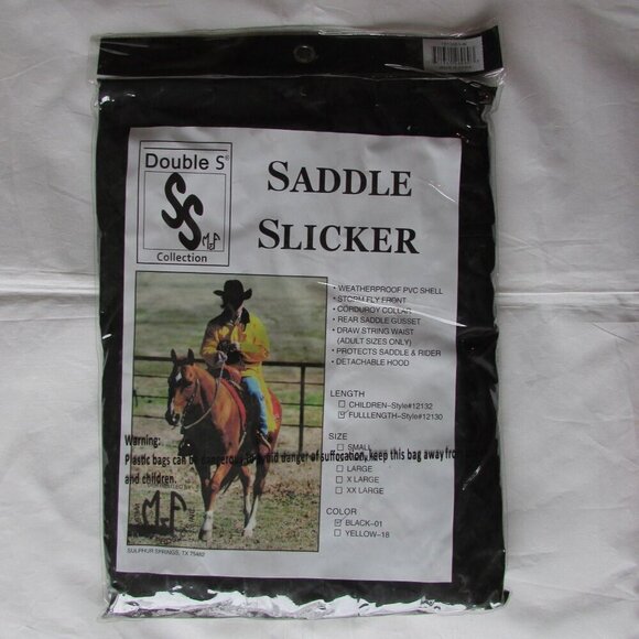 Double S M&F Western Saddle Slicker Rain Coat Poncho - Black - Picture 2 of 3